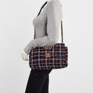 Chanel Navy Blue/Red Tweed Chanel 19 Large Flap Bag